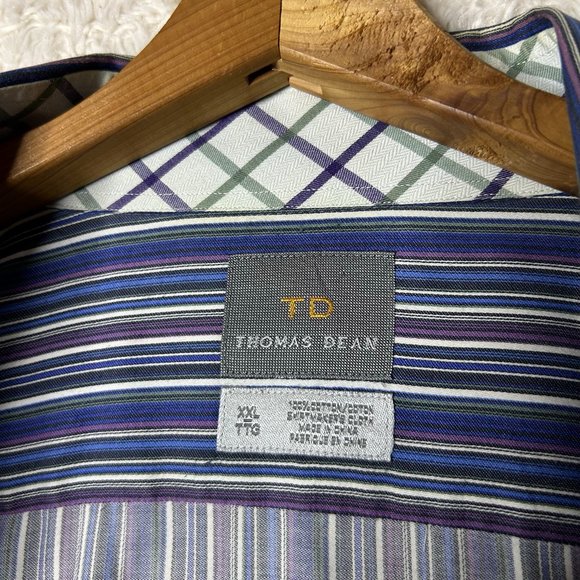 TD Thomas Dean Men's Button Down Purple Blue Striped Size XXL - Picture 9 of 9